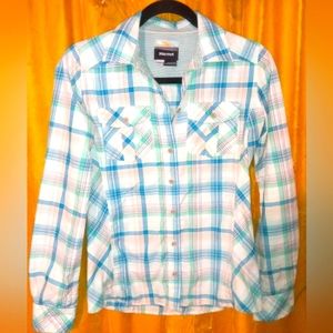 Marmot Woman's Button Down Outdoor Flannel Top Lightweight EUC SZ XS